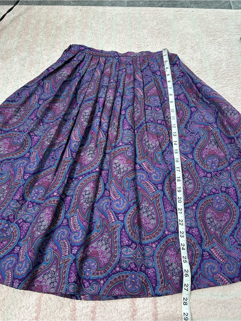 Vintage Pendleton Purple Blue Paisley Pleated Midi Skirt Size 6 Petite 26" Waist - Picture 8 of 9